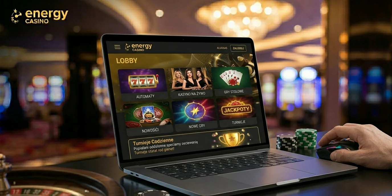 Kategorie gier w lobby Energy Casino na desktopie